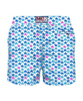 Man light fabric swim shorts with starfish print