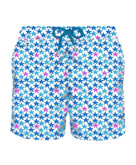 Man light fabric swim shorts with starfish print