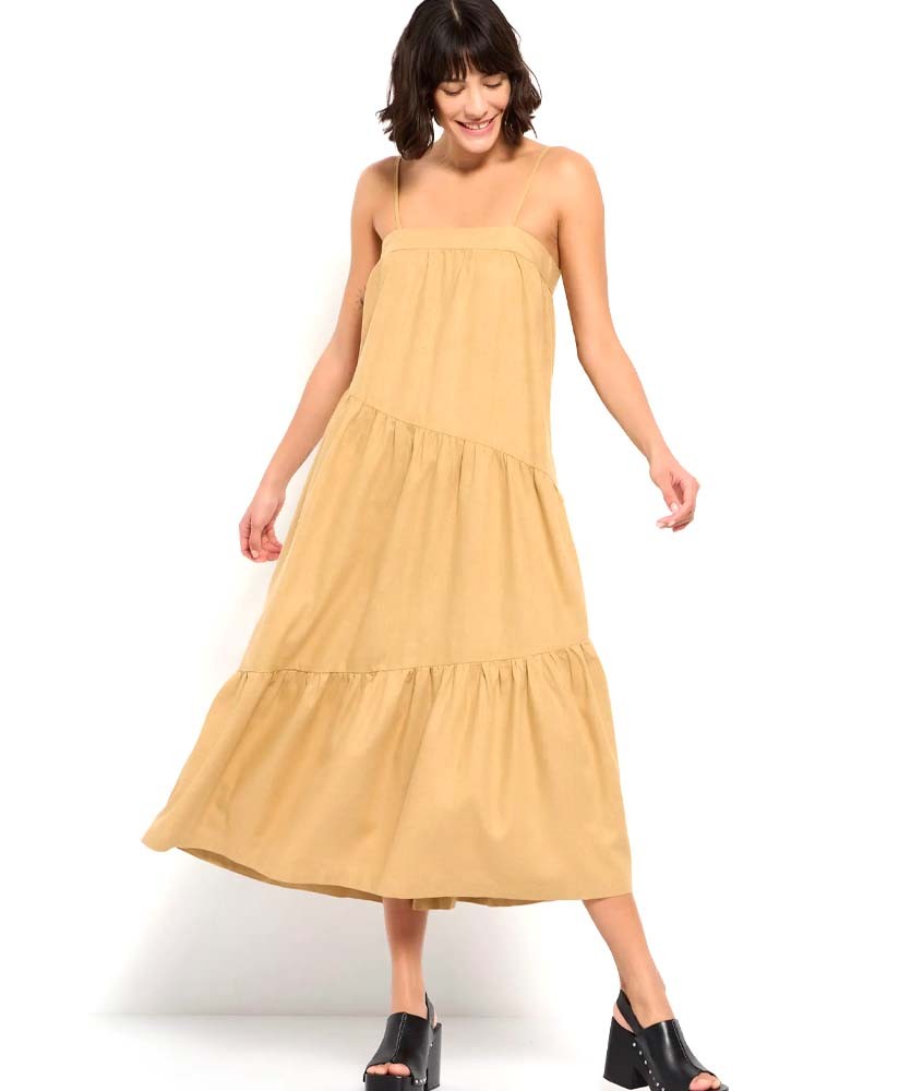 Linen blend μίντι φόρεμα