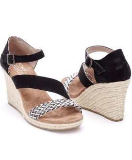 Clarissa Black White Woven With Rope Wedge