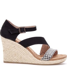 Clarissa Black White Woven With Rope Wedge