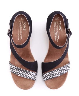Clarissa Black White Woven With Rope Wedge